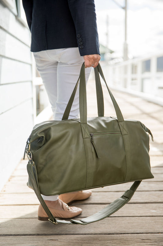 Sorrento Army Leather Weekender