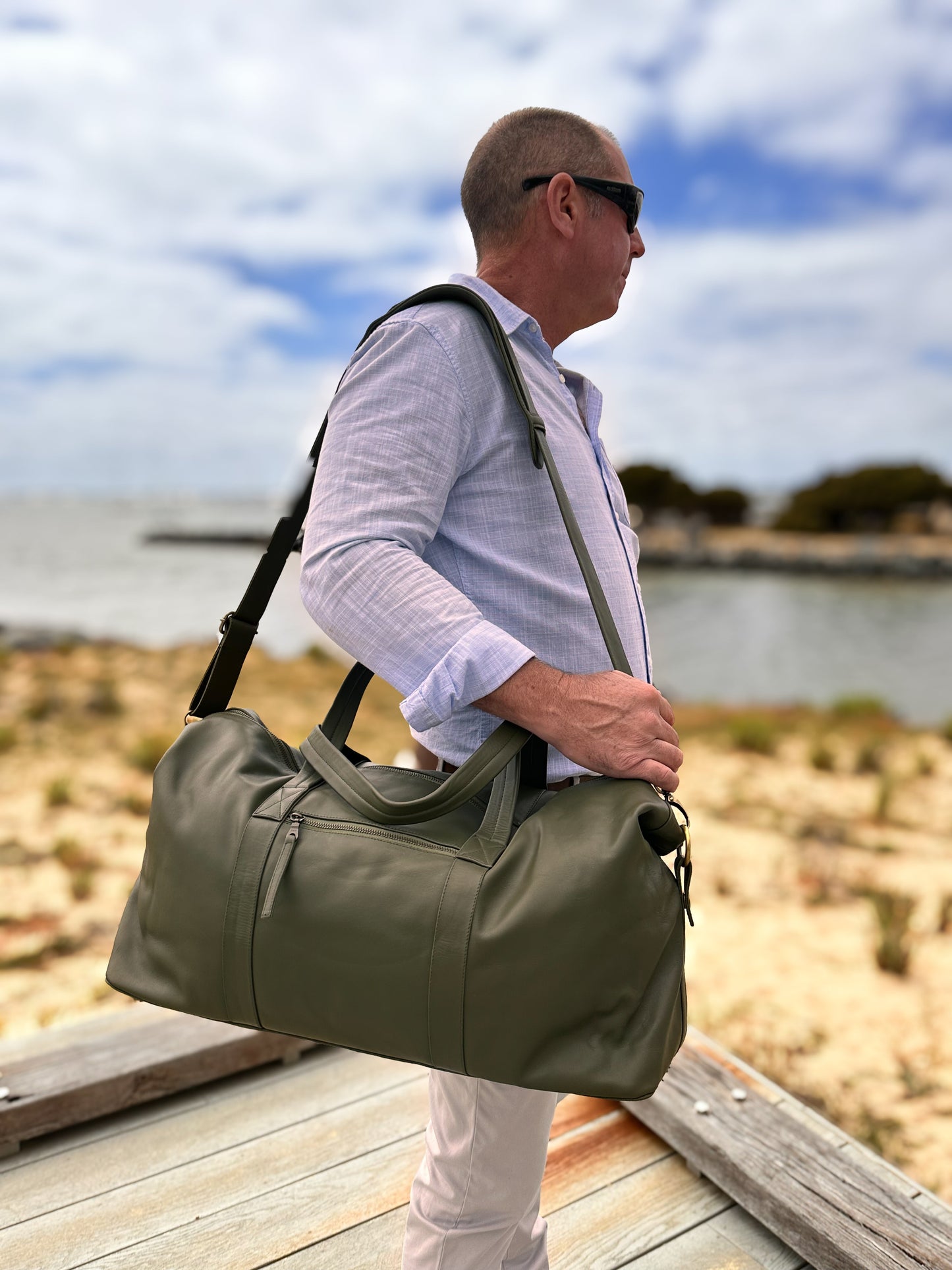 Sorrento Army Leather Weekender